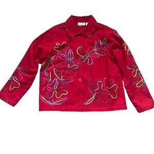 Colorful Floral Embroidered Button-Up Jacket Size M By Studio Works